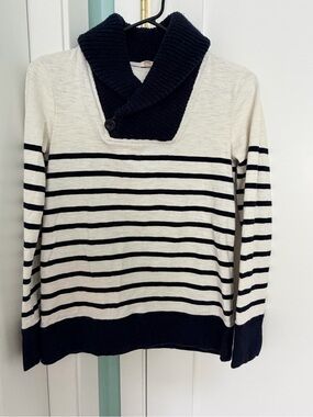 J. Crew Navy & Cream Striped Shawl-Collar Sweatshirt